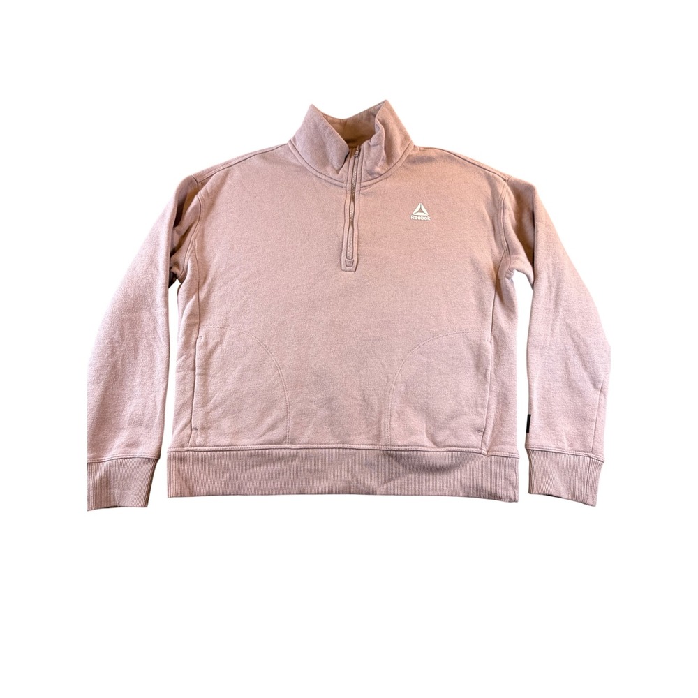 Reebok Womens Mauve Pink Quarter Zip Fleece Pullover Sweatshirt XS Logo